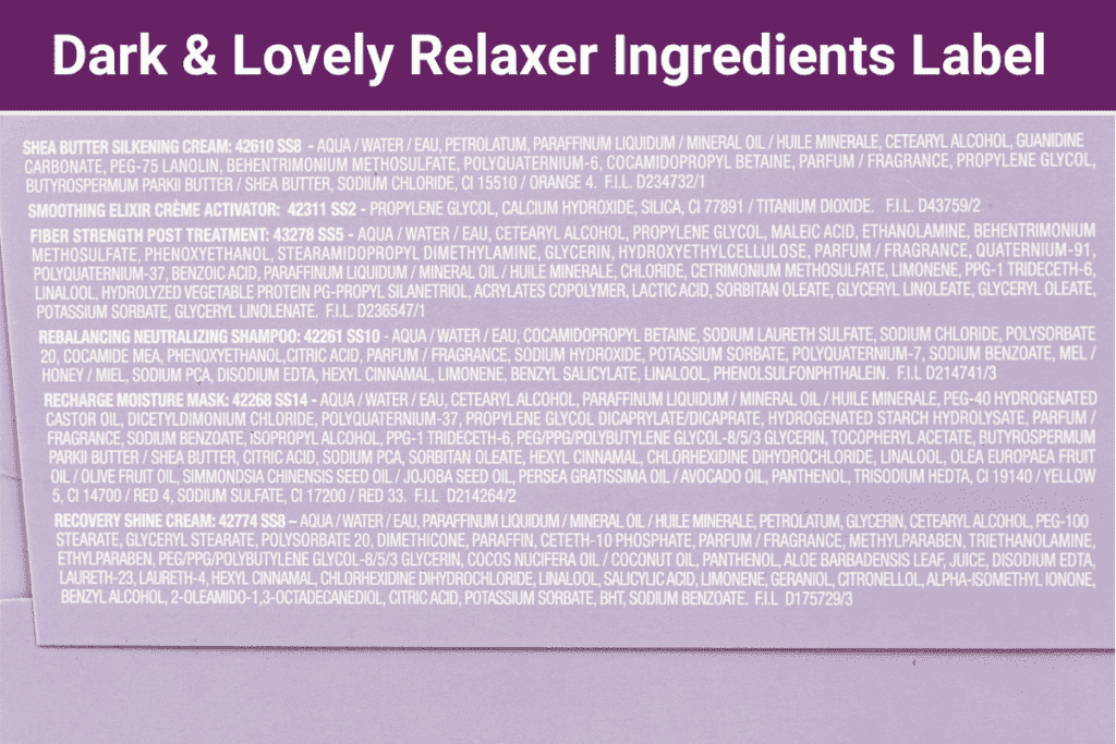 A list of the ingredients and chemicals found in Dark & Lovely hair relaxer