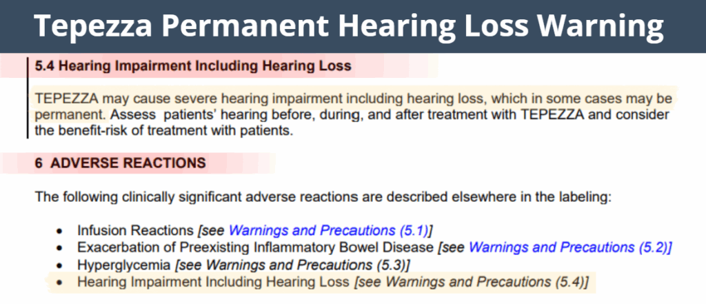 Tepezza Permanent Hearing Loss Label Update